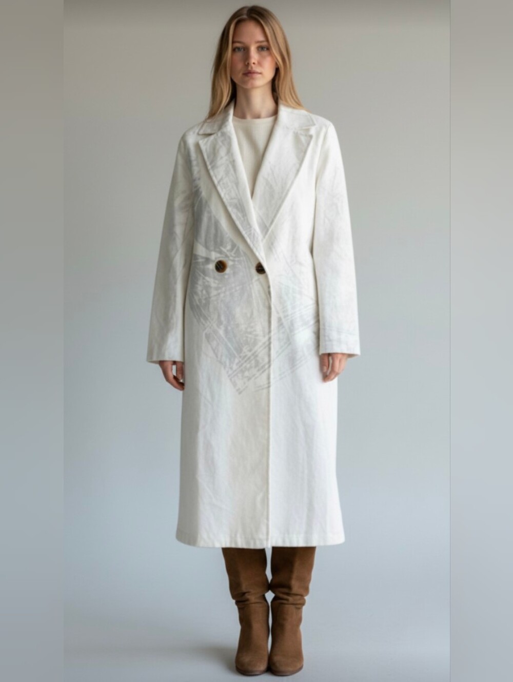 FOREVER 21! EGGSHELL WHITE VEGAN LEATHER W/GRAY ABSTRACT RELIEF JACKET, COAT! S